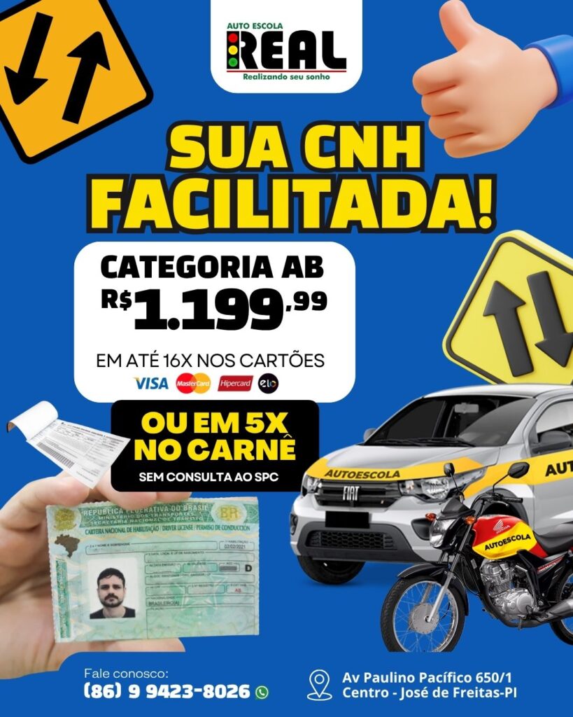 Autoescola Real lança promoção de férias e facilita acesso à CNH em José de Freitas 1 AB 1