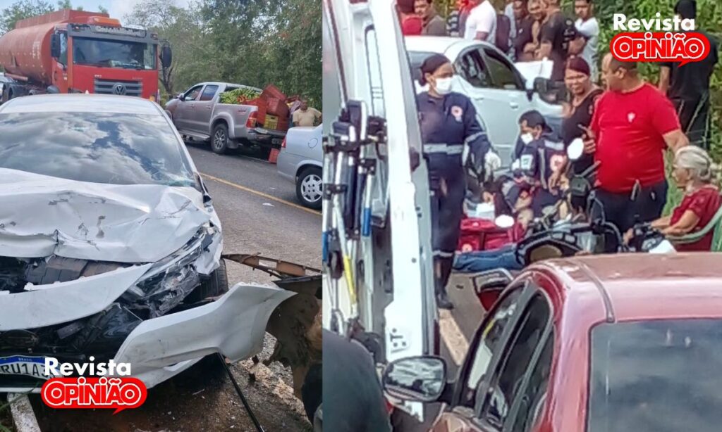 Cinco pessoas ficam feridas em acidente envolvendo três veículos na PI-113, em José de Freitas. 1 colisao jf 1